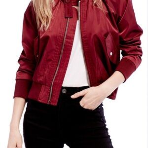 Free People Burgundy Bomber Jacket